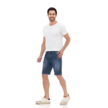 Imagem de Bermuda Jeans Masculina Puídos Casual Comfort II  Azul - ,,,, 46, Azul