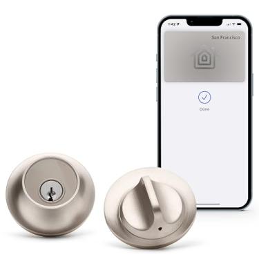 Imagem de Level Lock+ Smart Lock Plus Apple Home Keys - Fechadura inteligente para entrada sem chave - Inclui chaveiros - Funciona com iOS, Android, Apple HomeKit (Satin Nickel)