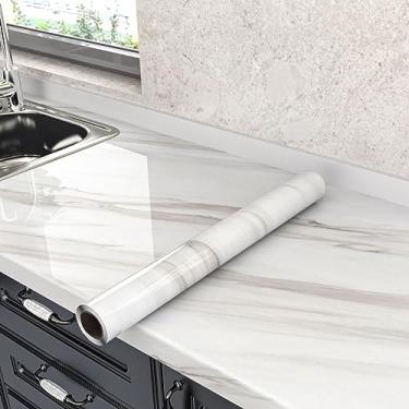 Imagem de Bancadas de papel de contato de mármore descasque e cole para bancada de cozinha descasque e cole papel de parede de mármore falso à prova d'água para banheiro granito papel de parede autoadesivo capa de mesa brilhante 39 cm × 93 cm