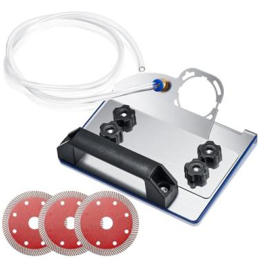 Imagem de Hicarer Suporte de esmerilhadeira angular para azulejo Ferramenta de chanfradura de 45° com 3 lâminas de serra, um suporte de ângulo de mangueira tipo 100 suporte de moedor para corte de pedra de