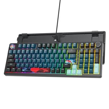 Imagem de Ussixchare Teclado para jogos de 98 teclas, Gasket, teclado personalizado, teclado cremoso com fio, intercambiável (hot swappable) com botão retroiluminado RGB e switch vermelho para PC e laptop