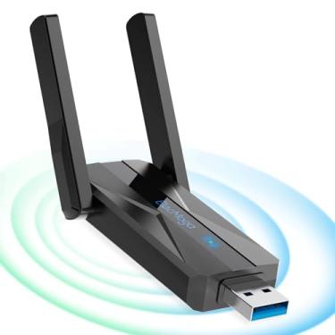 Imagem de ElecMoga Dongle WiFi, adaptador Wi-Fi de 1300 Mbps, USB 3.0 de alto ganho, 5dBi, banda dupla, 2,4 GHz/5 GHz, sem fio USB para PC/desktop/tablet/laptop, suporta Windows 11/10/8/7/Vista/XP, Mac OS