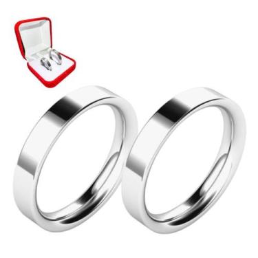 Imagem de Par Alianças Namoro Prata Reta 4mm Abaulada Tradicional Casal Namorado