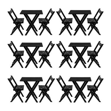 Imagem de Kit 6 Jogos De Mesa Aparador Bar Dobrável Com 2 Cadeiras Em Madeira Maciça - Preto