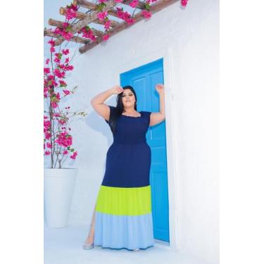 Imagem de Vestido Longo Babado Barra Colorido Busto Lastex Plus Size - luh may, 