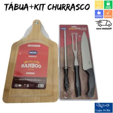 Imagem de Kit Churrasco com Garfo Faca e Amolador de Facas Mor + Tábua de Carne 
