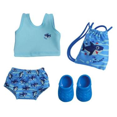 Imagem de Kit Roupa de Boneco American Girl e Our Generation Sunga Tubarão Azul 