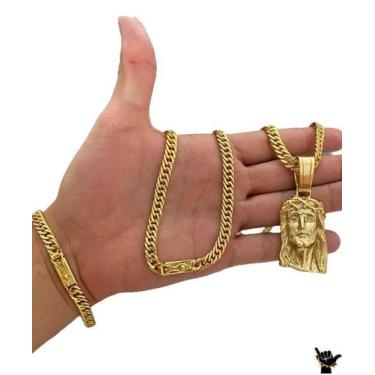 Imagem de Corrente Grumet 7mm + Pulseira + Pingente - Banhado a Ouro - ToJoia18k