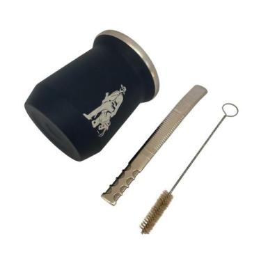 Imagem de Kit tereré cuia copo redondo 350ml alumínio parede dupla azul + bomba 