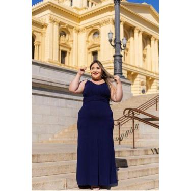 Imagem de Vestido Longo Soltinho Plus Size Fivela Na Alça - Luh May, GG, Azul, M