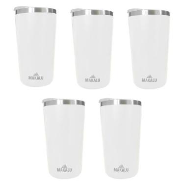 Imagem de Kit 5 Copos Térmicos Aço Inox 420ML Branco p/ Água Cerveja Café - Quen