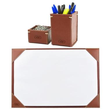Imagem de Kit Organizador para Escritório TETRIS em Couro Galvani, Marrom Pinhão