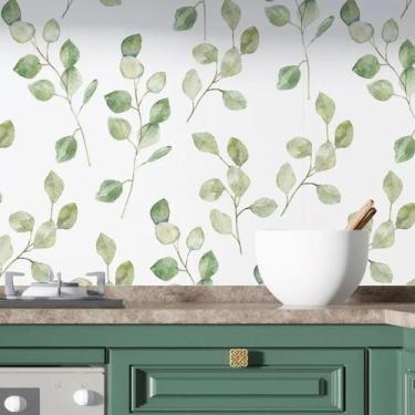 Imagem de Papel Parede Rolo Plantas Verdes Fundo Branco Aquarela 3m - Final Deco