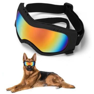 Imagem de Óculos de sol para cães, óculos para animais de estimação, com alça ajustável, óculos de natação para cães médios e grandes, à prova de UV, à prova de vento, poeira (armação preta + lentes coloridas)