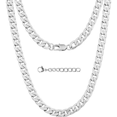 Imagem de Silvadore Corrente de elos cubanos de prata para homens (9 mm) - Corrente de aço inoxidável banhada a prata 925 para homens - joia grossa, plana, não mancha e à prova d'água - PRONTA PARA PRESENTE