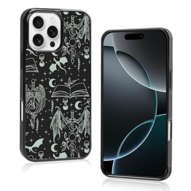 Imagem de Aesthetic Bookish Fantasy Capa de telefone fina compatível com iPhone 16 Pro Max 6,9 polegadas, proteção à prova de choque TPU vintage Dragon Wyverns amantes de livros Sage Swords capa de telefone