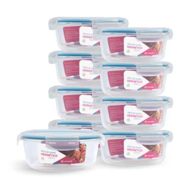 Imagem de Kit 9 Potes de Vidro Redondo com Tampa Hermética 1300ml (Azul)