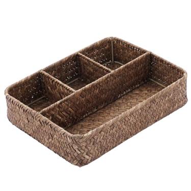 Imagem de BTSKY Organizador de cesta de armazenamento de algas marinhas naturais divididas em vime de 4 seções para bancada/mesa/prateleira de café decorativo