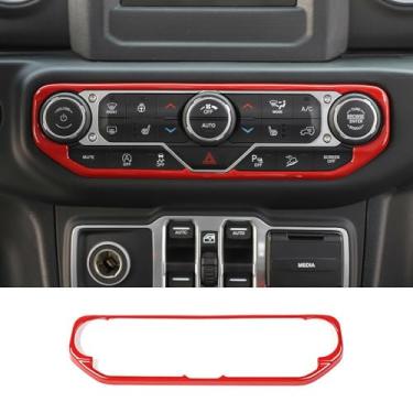 Imagem de HAGEZA Auto JL JT ABS Painel de controle central interno de ar condicionado capa decorativa para Jee-p Wrangler JL JLU & Gladiator JT 2018+ acessórios de reposição de carro (vermelho)