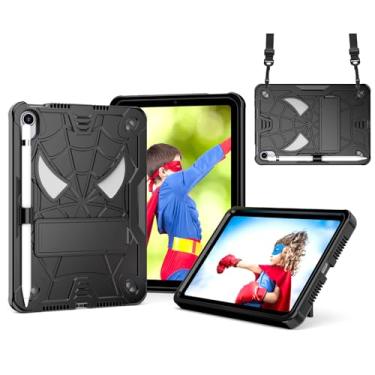 Imagem de Dteck Capa traseira para iPad Mini (A17 Pro/6ª geração) 21.1 cm 2024/2021, capa rígida leve à prova de choque fofa aranha infantil com suporte/suporte de lápis, alça de ombro/protetor de tela, preta
