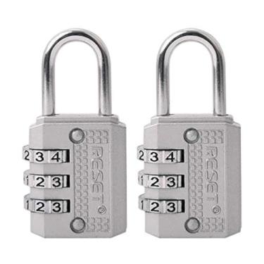 Imagem de RESET -071 Cadeado pequeno de 3 dígitos para mini armário, cadeado de viagem, diário, caixa, bagagem, mala, mochila, prata, pacote com 2