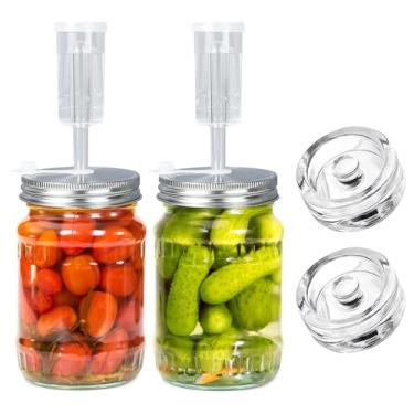 Imagem de JOBVERT Kit de fermentação – 2 tampas atualizadas e 2 pesos de vidro para potes de vidro de boca larga de 86 mm, fazer e armazenar chucrute (frascos não incluídos)