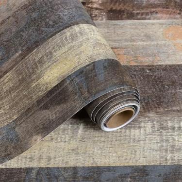 Imagem de VaryFloral Papel de parede Shiplap de madeira marrom descasque e cole papel de parede rústico vintage para quarto sala de estar painel de madeira impermeável removível papel de contato para bancadas