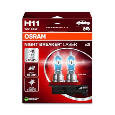 Imagem de OSRAM NIGHT BREAKER LASER H11, +Lâmpada de farol de halogênio 150% mais brilhante, 64211NL-2HB, 12V, caixa dobrável suspensa (2 lâmpadas)