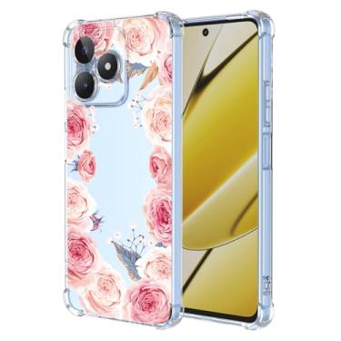 Imagem de RRXSYXL Capa para Oppo Realme C53, Realme C51 4G, Capa Realme Note 50 com estampa floral transparente, capa macia à prova de choque para Oppo Realme C53, Realme C51 4G, Realme Note 50, floral rosa