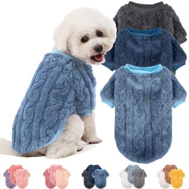 Imagem de JAMPAYANG Suéter para cães, pacote com 3 suéteres para cães pequenos ou gatos, menina ou menino, roupas quentes para cães casaco camisa para inverno e Natal (azul, azul escuro, cinza, grande)