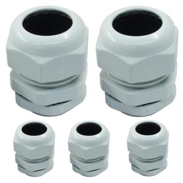 Imagem de PHITUODA 5 peças de 2,5 cm NPT prensa-cabos à prova d'água alívio de tensão conector de cabo cabo cabo ajustável conectores de cabo juntas de cabo protetores de fio, cinza