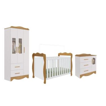 Imagem de Quarto Completo Bebe Moveis Peroba Lisi 03 portas MDF, Branco Amêndoa