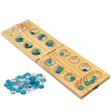 Imagem de Conjunto de jogos de tabuleiro Mancala de madeira portátil educacional
