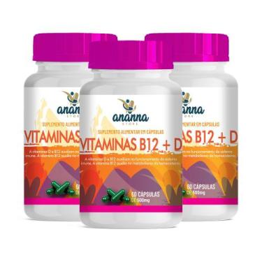 Imagem de 3x Suplemento Vitaminas B12 e Vitamina D 60 Caps 500mg - Ananna Store