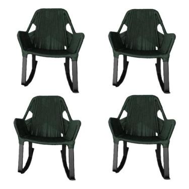 Imagem de Kit 4 Cadeiras de Balanço Athenas Corda Náutica Base em Alumínio Preto