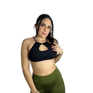 Imagem de Cropped top Lia frente única com decote em gota e alcinhas com amarraç