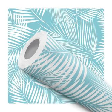 Imagem de Papel de Parede Vinílico Folhas Palmeira Tom Azul Sala             - D