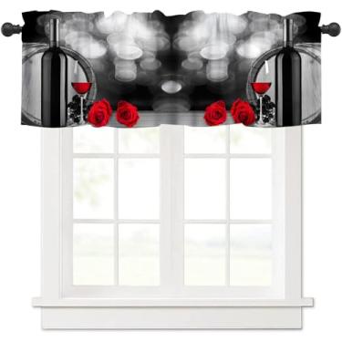 Imagem de Cortinas de saia de vinho para cozinha, arte romântica rústica vintage rosa vermelha saia de adega painel curto cortinas de tratamento blackout para sala de jantar sala de estar 137 x 45 cm