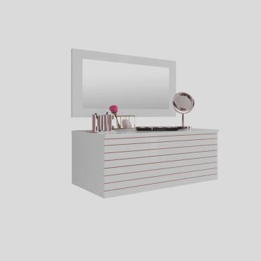 Imagem de Penteadeira Suspensa Com 1 Gaveta e Painel Com Espelho Branco - Móveis Leartam