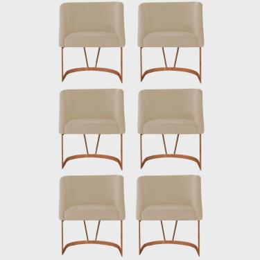 Imagem de Kit 06 Poltrona Cadeira Aurora Luxo Confort Industrial Ferro Bronze Suede Bege - Ahz Móveis