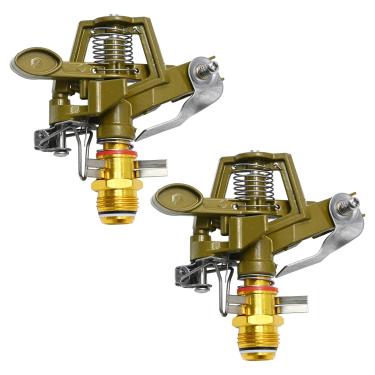 Imagem de Aynaxcol Aspersor de impacto de latão de 1/2 polegada com bocais ajustáveis padrão de cobertura de 0-360 graus Cabeça de aspersão de gramado resistente para irrigação de jardim (2 peças)