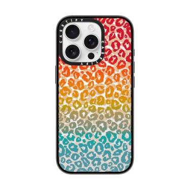 Imagem de CASETIFY Capa compacta para iPhone 16 Pro [leve/1,2 m. 2X proteção contra quedas de grau militar/fina] - Cheetah atrevida vibrante arco-íris - preto transparente