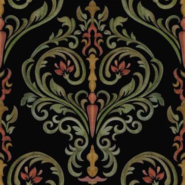 Imagem de Papel de parede floral vitoriano boho descasque e cole vintage elegante botânico escuro misterioso flores vermelhas folhas verdes papel de parede removível autoadesivo para quarto, banheiro,