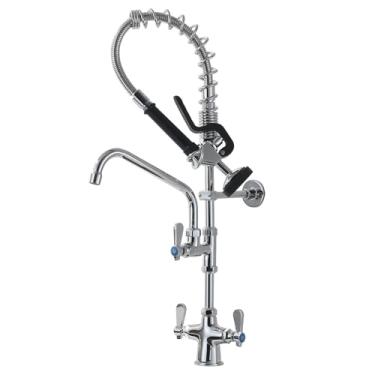 Imagem de APPASO Torneira comercial com pulverizador de pré-enxágue, 63 cm de altura para montagem em deck com furo único cromado polido torneira de pia com bico giratório de 25 cm para restaurante industrial