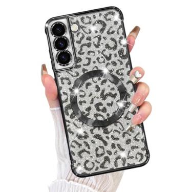 Imagem de Fiyart Capa projetada para Samsung Galaxy S22 Plus, compatível com MagSafe Cheetah Print Plating Proteção da câmera com glitter magnético transparente leopardo para mulheres meninas telefone bumper