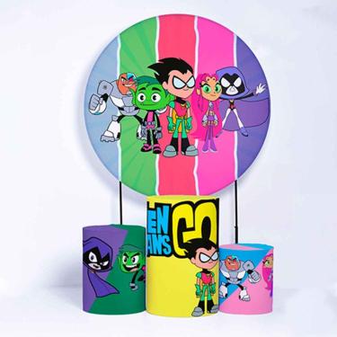 Imagem de Kit Painel de Festa Redondo de 1,50m e Trio de Cilindros Jovens Titans - Fera Print
