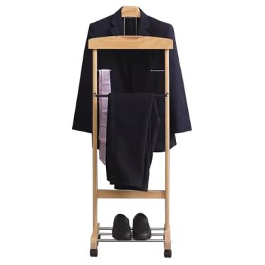 Imagem de Cabide De Madeira Masculino Com Rodinhas, Cabideiro Para Entrada De Quarto, Cabide Autônomo Para Calças, Sapateira, Suporte Para Gravatas, Organizador(Natural wood color)