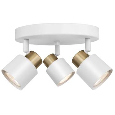 Imagem de CRAFTRONOS Kit De Iluminação De Trilho Com 3 Luzes, Acabamento Em Latão Branco Fosco, Cobertura Com Holofote De Teto Embutido Da Moden Para Cozinha, Sala De Jantar, Sala De Estar E Reforma Residenci