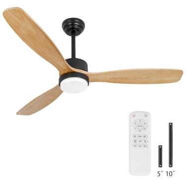 Imagem de iTni Ventilador De Teto De 52 Polegadas Com Luzes, Ventiladores De Teto Com Haste De Madeira E Controle Remoto, Luz Regulável, 3 Cct, 6 Velocidades, Motor Cc Silencioso, 2 Hastes, Ventilador De Tet