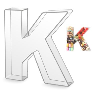 Imagem de Caixa de charcutaria de acrílico transparente K de 25,4 cm, caixa reutilizável para enchimento, pratos de servir decorativos para alimentos, bandeja de doces em forma de número do alfabeto para festas
